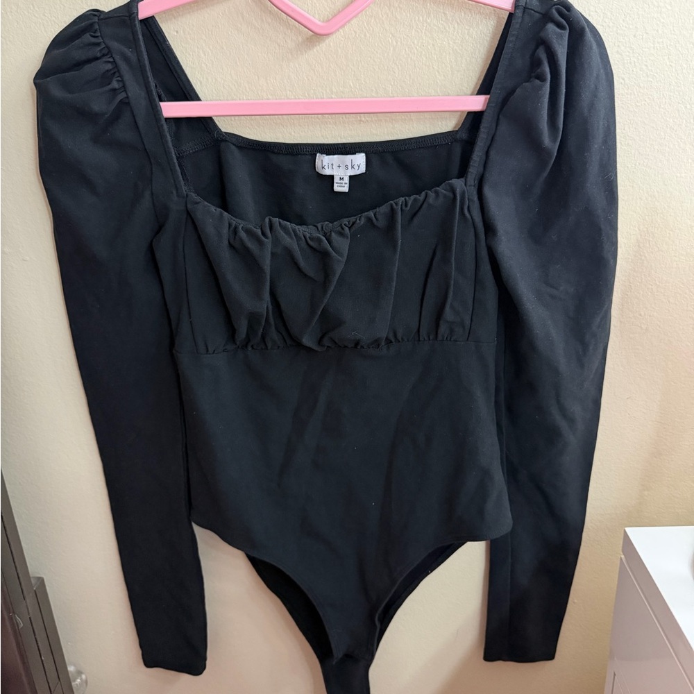 kit+sky black puff sleeve bodysuit